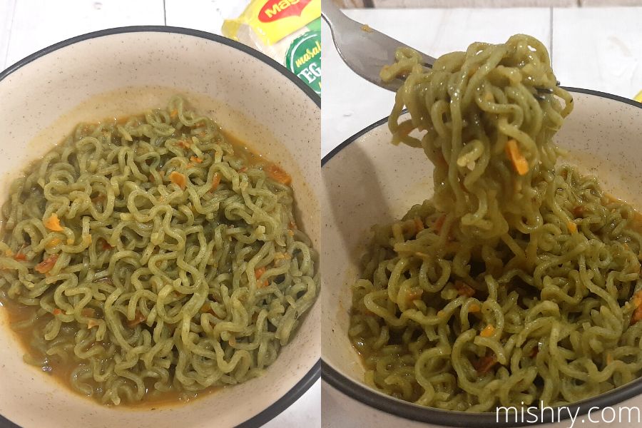 the maggi noodles with spinach post cooking