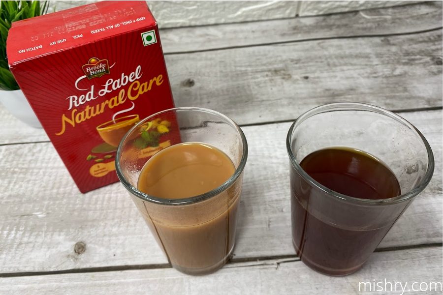 brooke bond red label natural care tea black and with milk