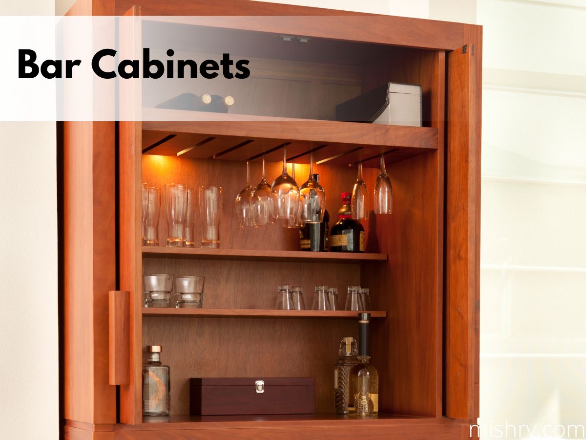 Cherry Wood Sheesham Wood Bar Cabinet with Wine Glass Storage