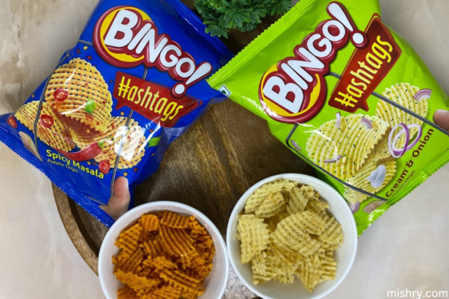 Bingo Hashtags Chips Review Spicy Masala Cream Onion